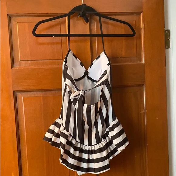 Striped Black and White Swimsuit - Picture 2 of 4